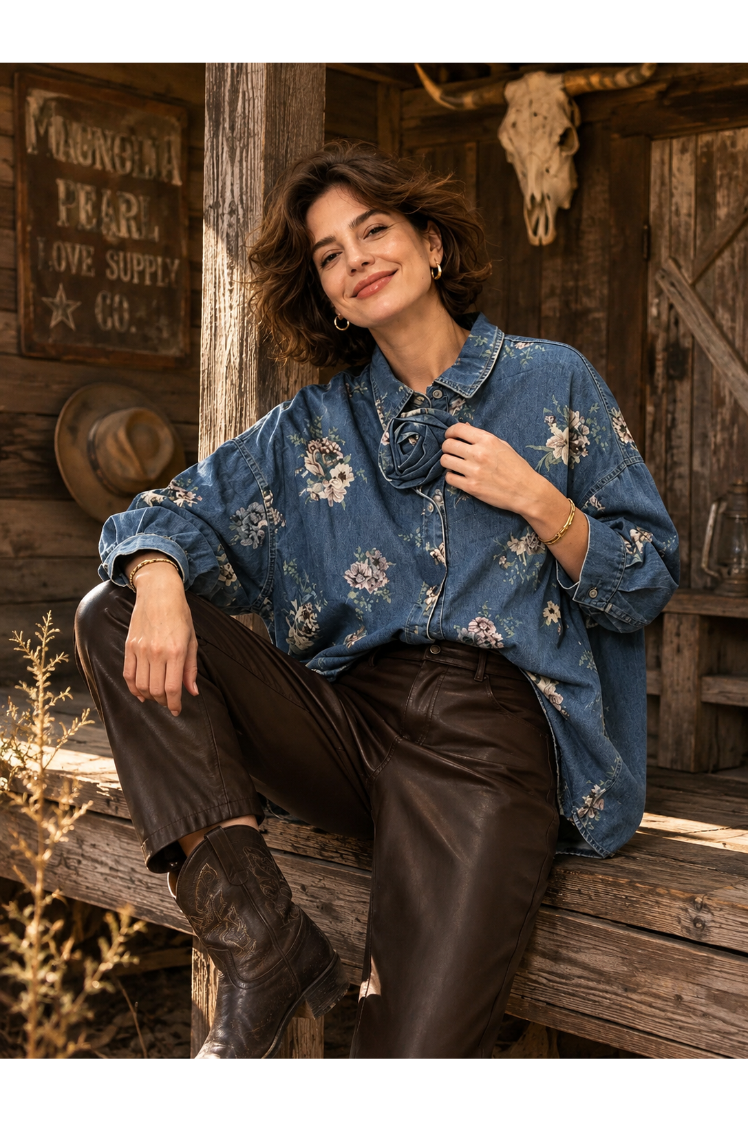 Floral Denim Bloes