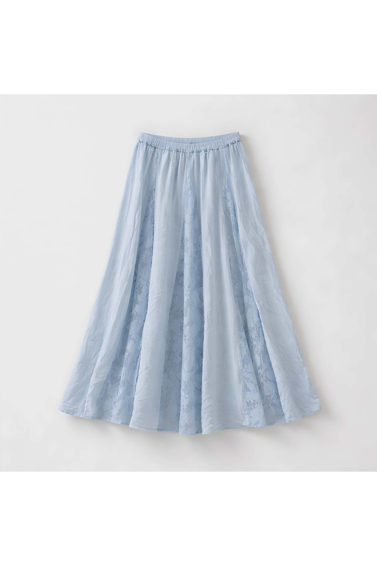 Boheemse gevoerde maxi-rok met kanten inzetstukken licht blauw