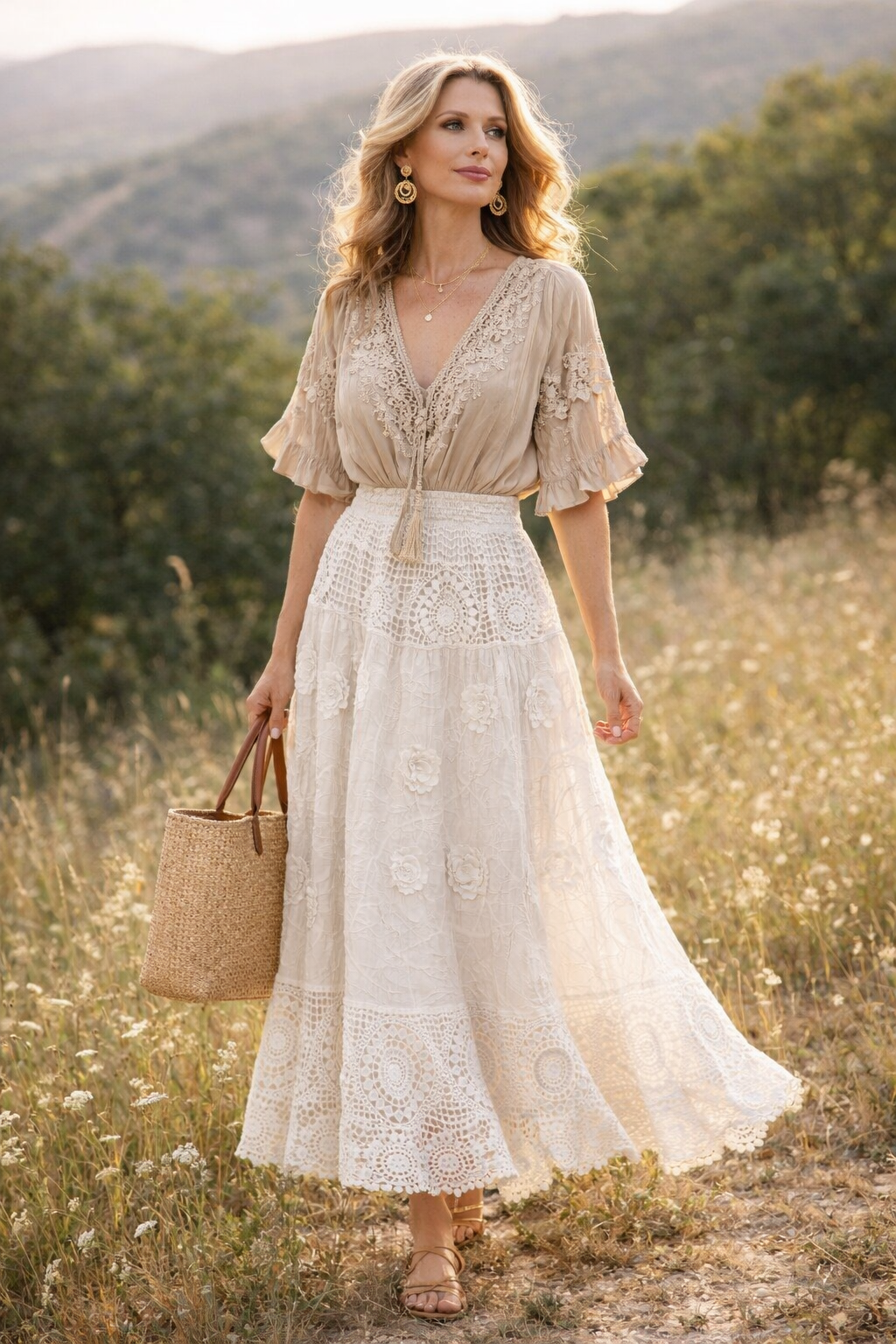 Midi rok van kant met bloemen