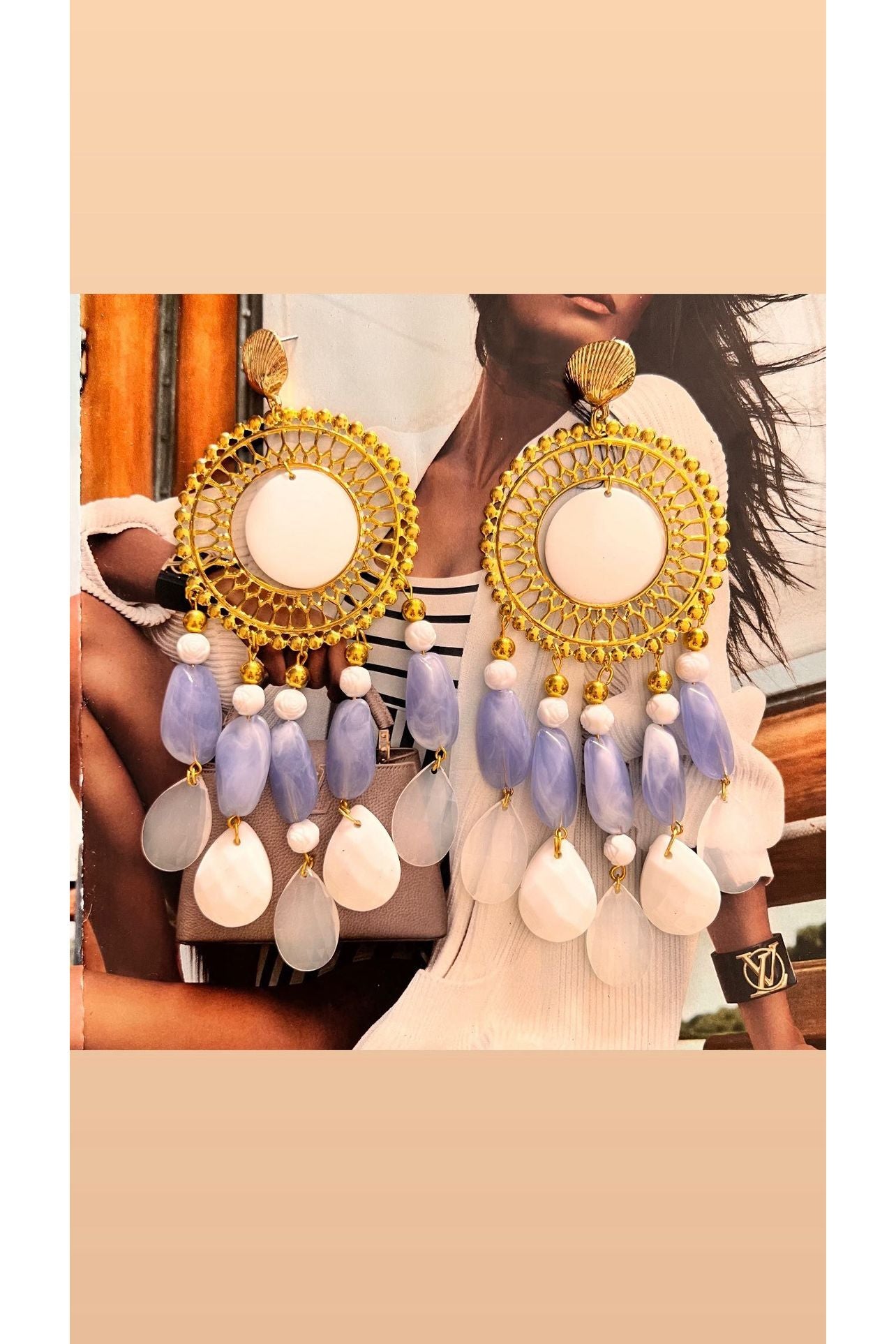 Oorbellen Grieks licht blauw/wit