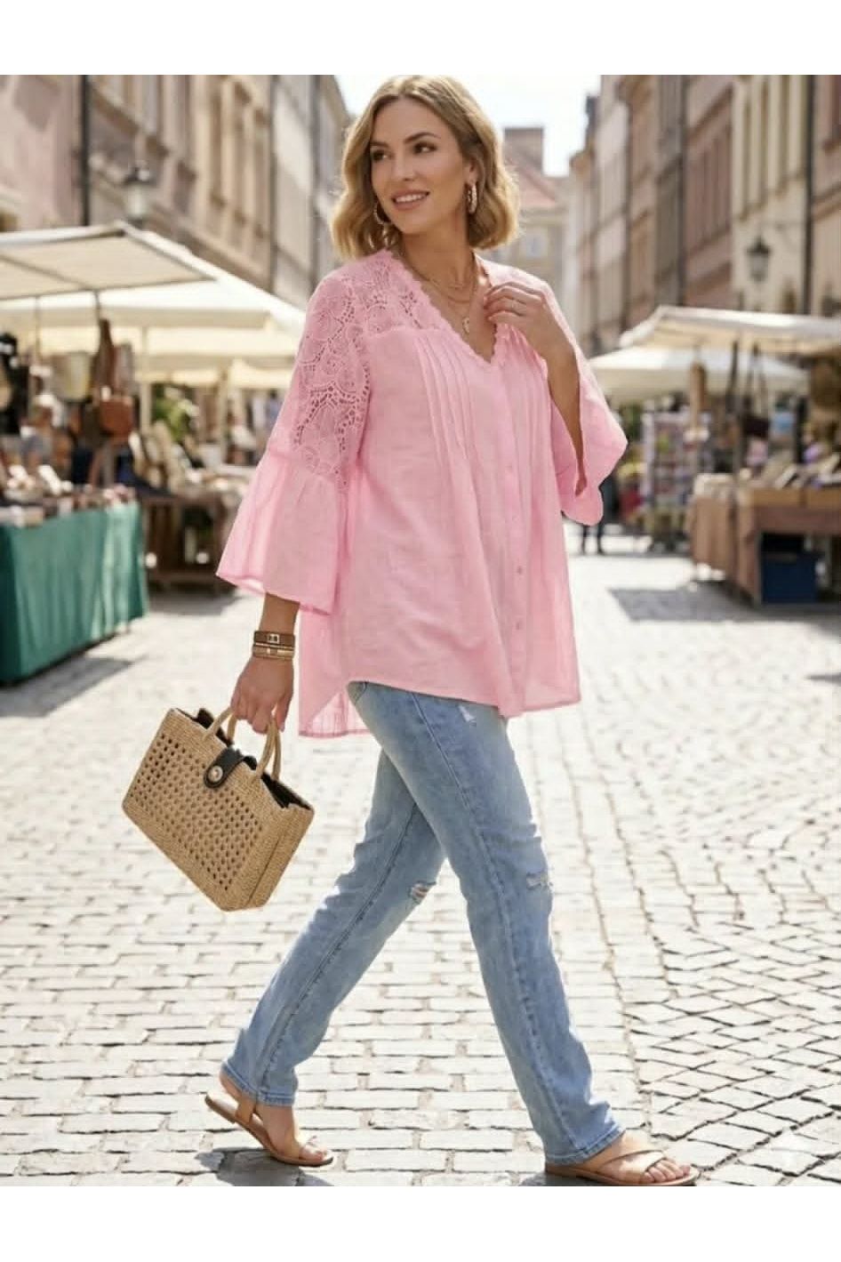 Romantische bloes roze