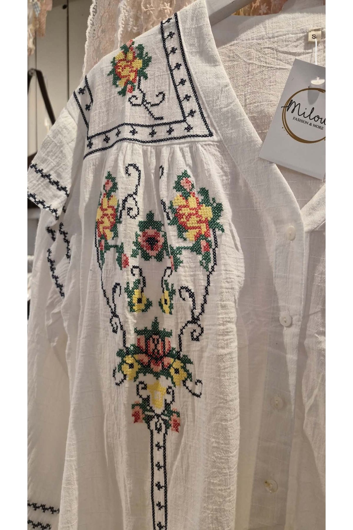 Boho Cross-Stitch Blouse Wit