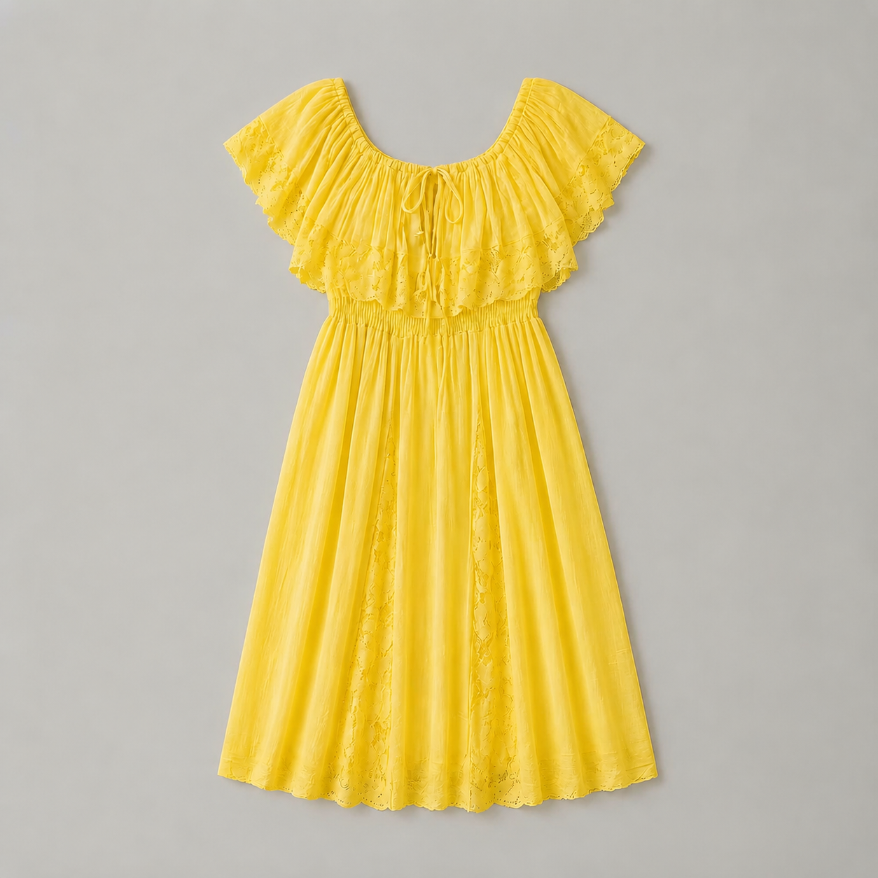 Gele Boho Jurk met Kant