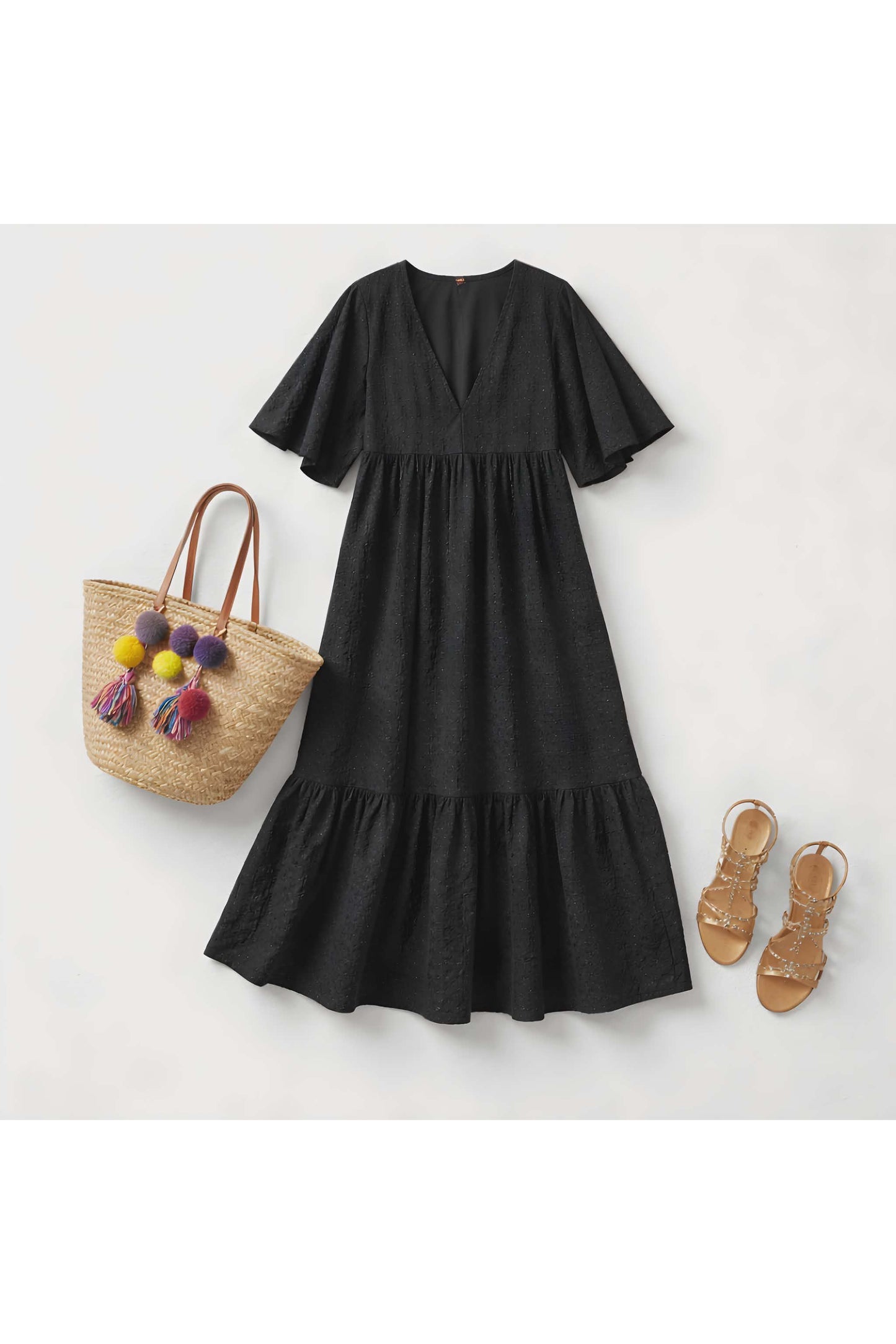 Broderie Maxi Jurk Zwart