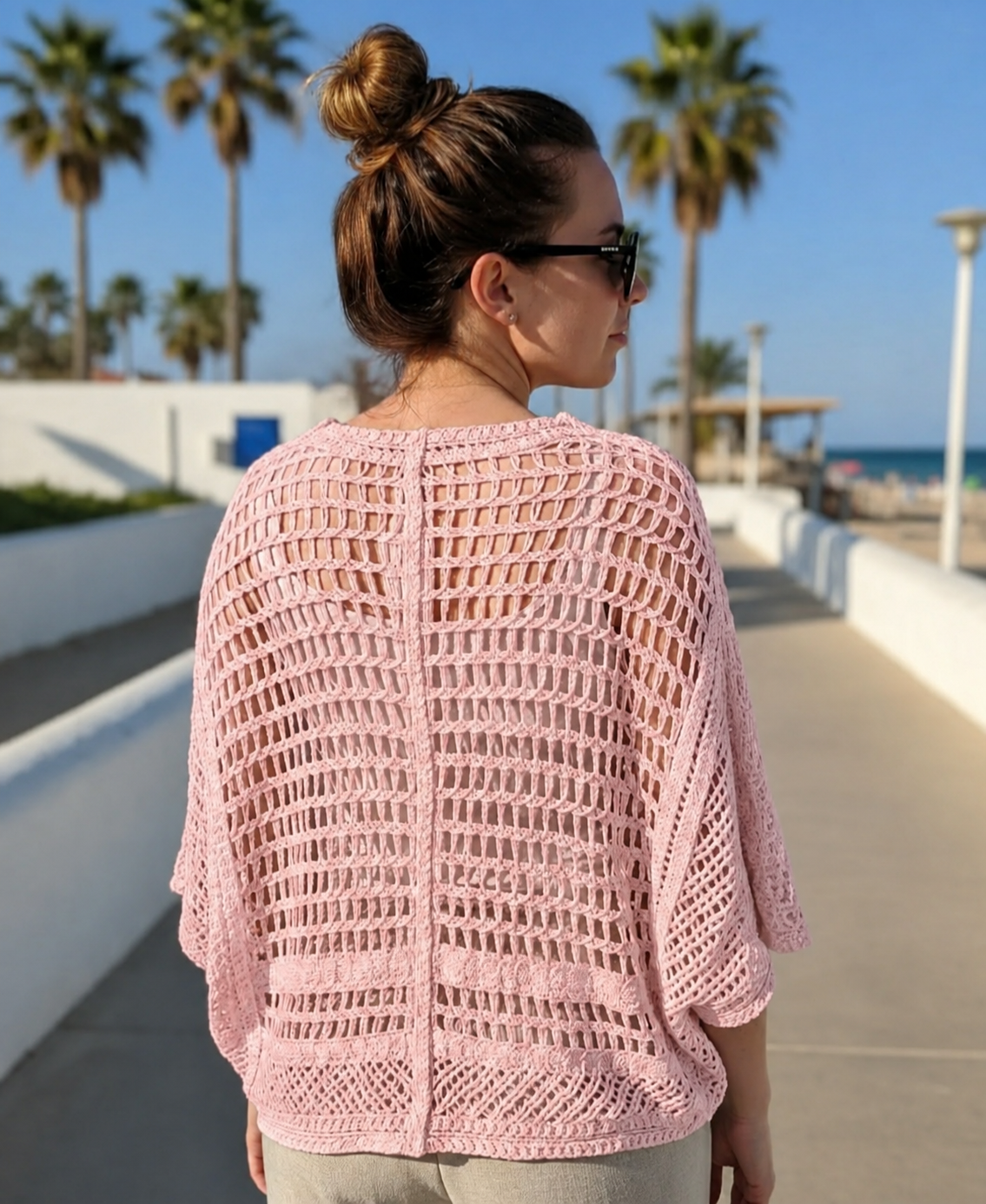Boho Crochet Gilet Roze