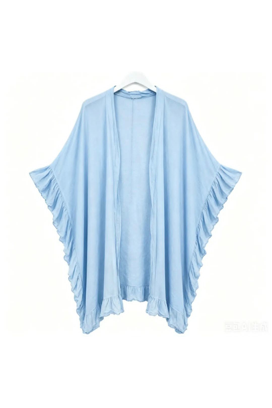 Lange Boho Kimono Ruffle Lichtblauw
