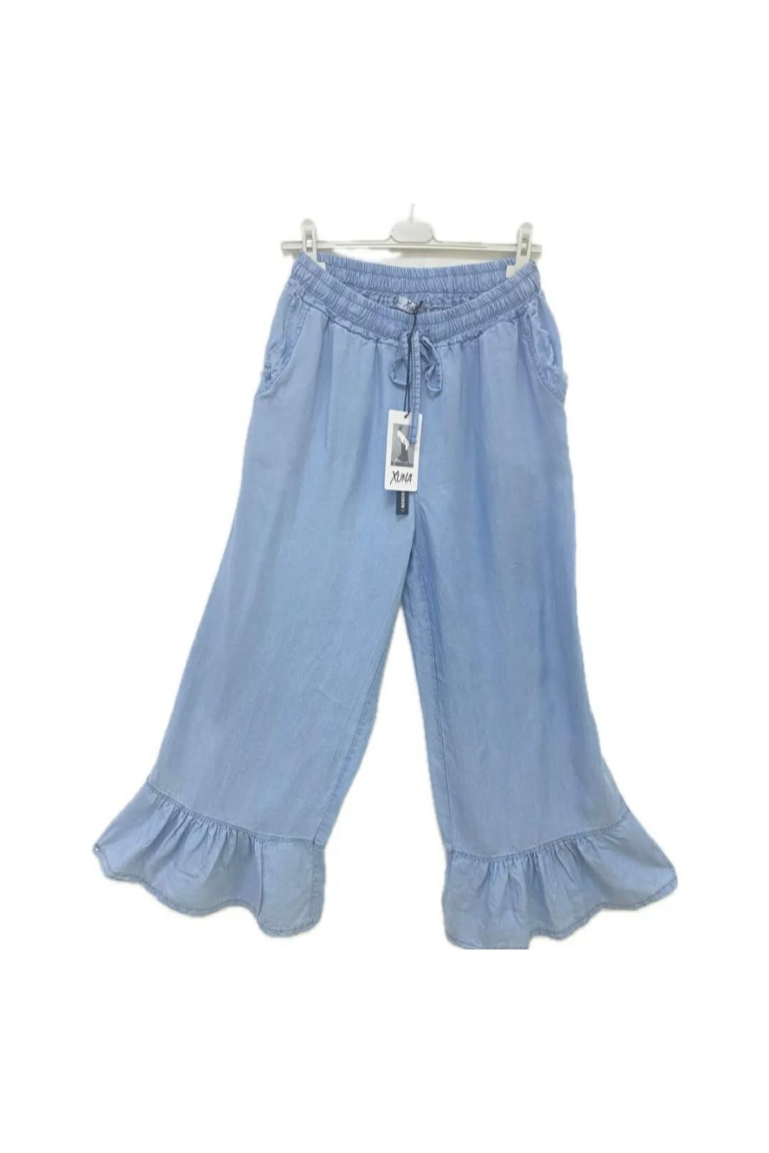 Boho Denim Ruffle Broek Licht