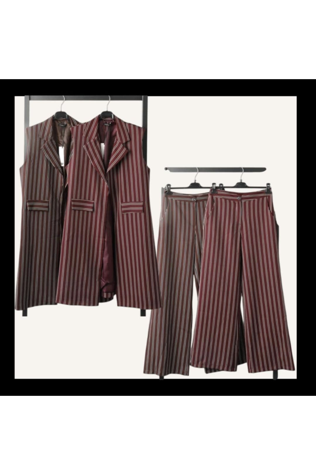 Gestreepte pantalon chocoladebruin