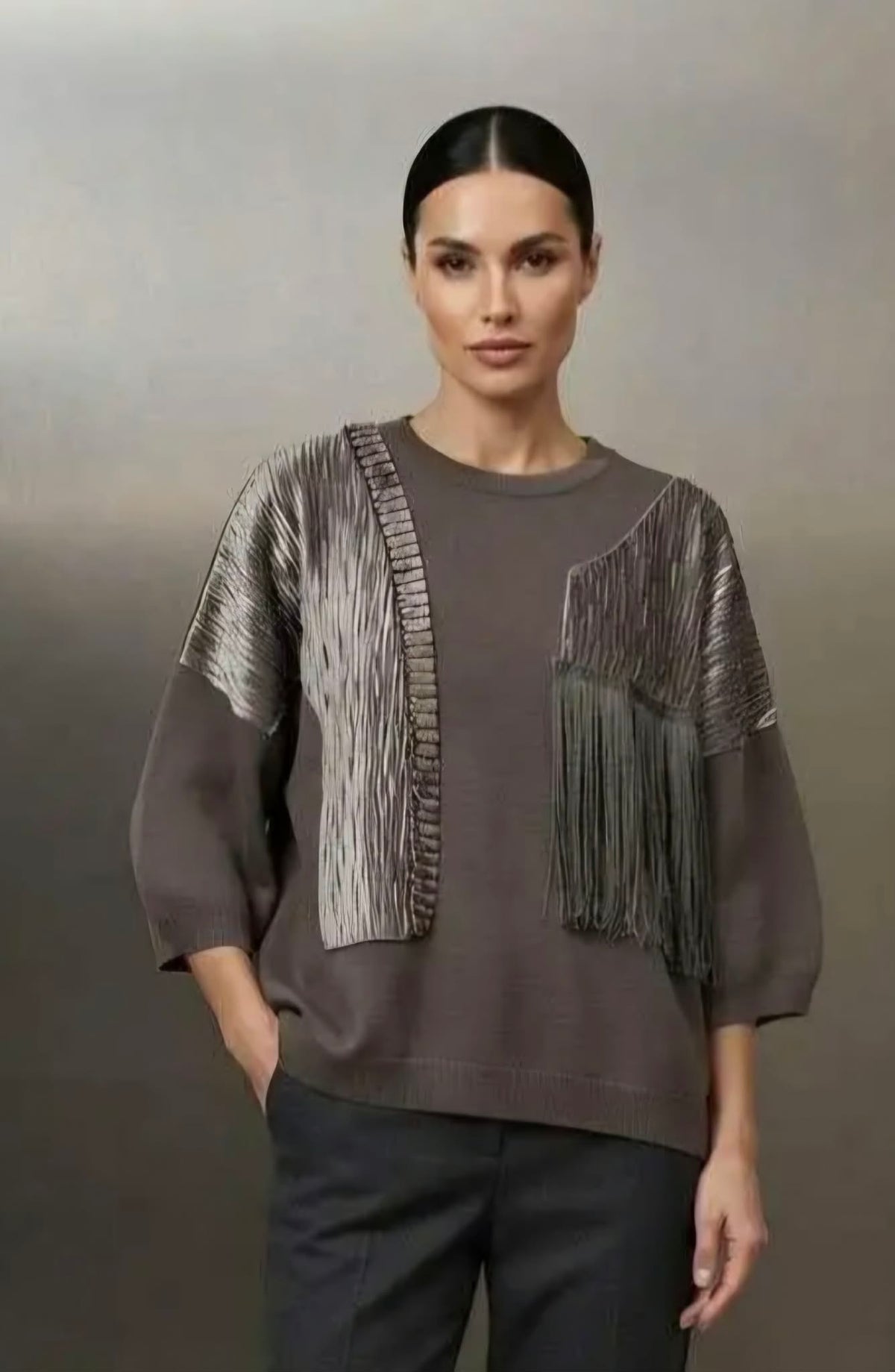 Boho Knit met Velours & Franjes Taupe