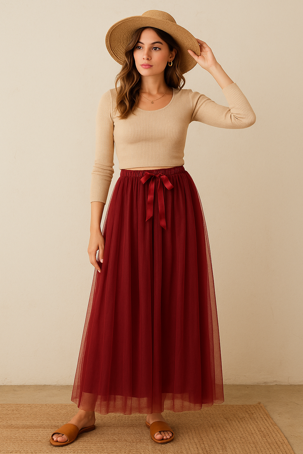 Bordeaux Tule Maxi Rok