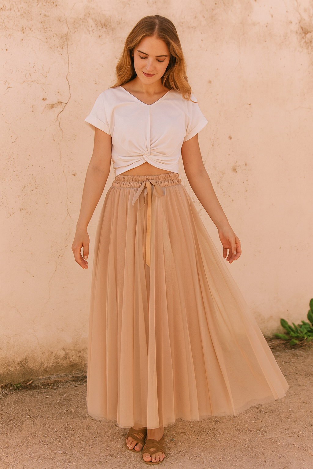 Camel Tule Maxi Rok