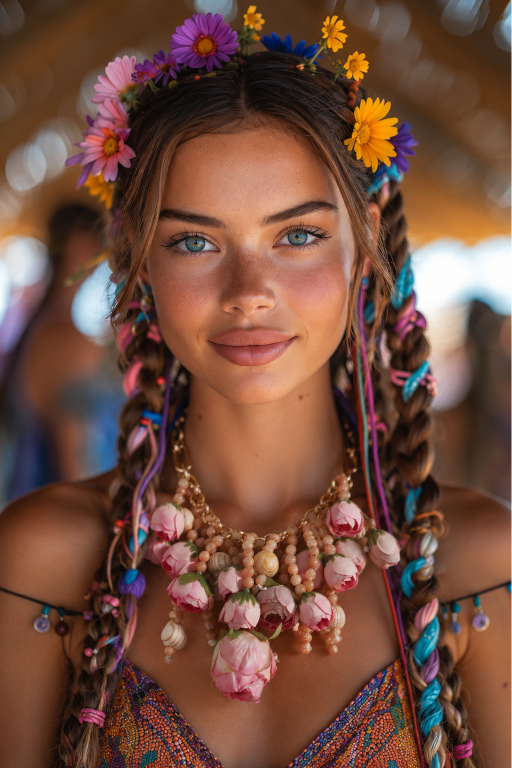 Bohemian Flower Statement Ketting Roze