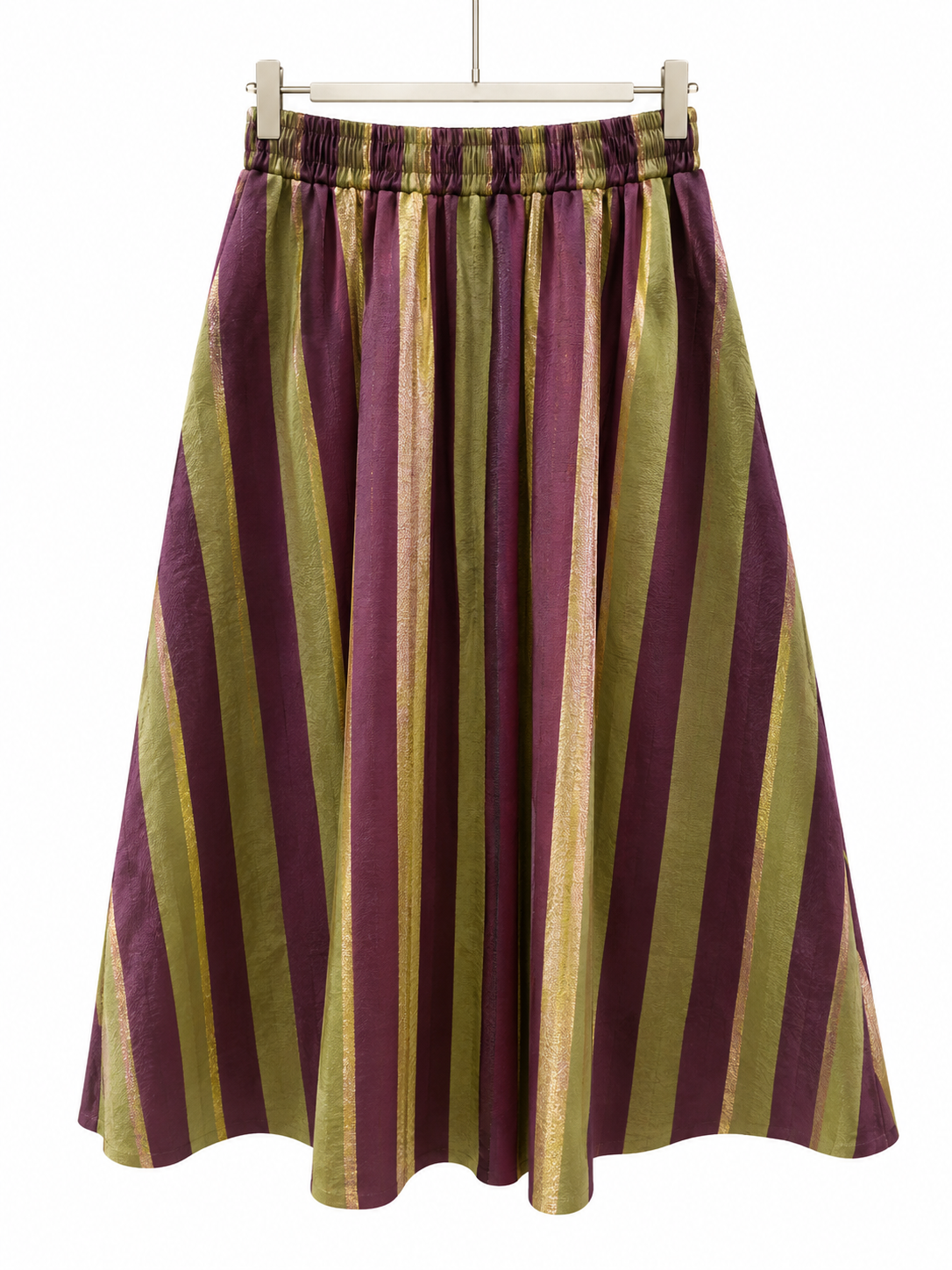 Stripe Midi Rok met Zakken Groen