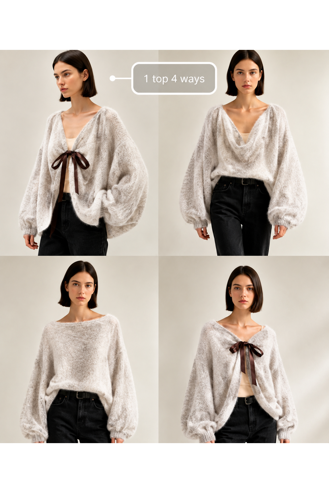 Bow & Drap Knit Beige