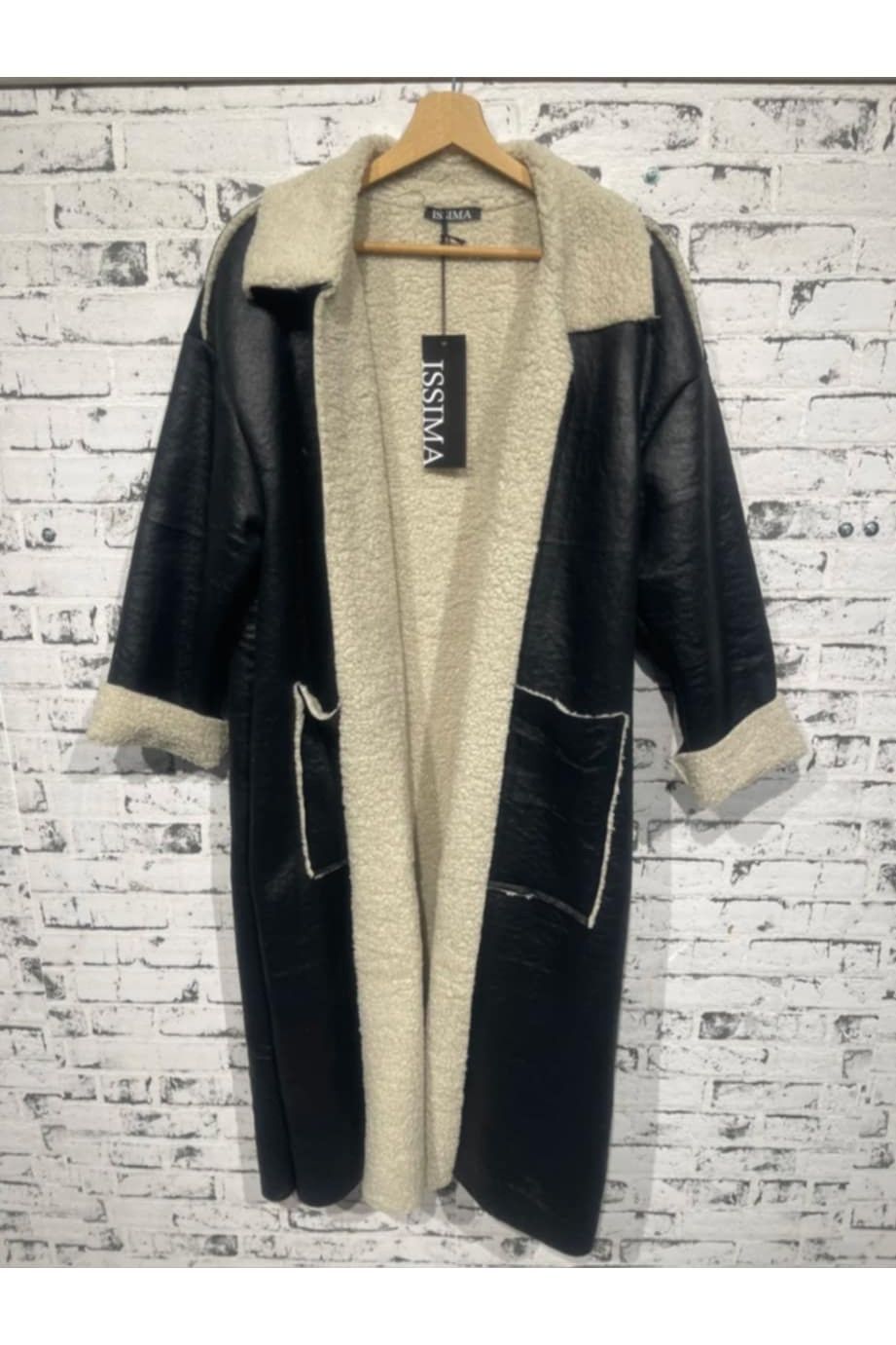 Lange Teddy Mantel in Kunstsuède Zwart