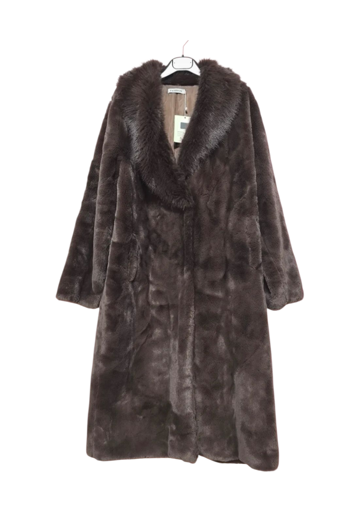 Lange mantel fake fur marron
