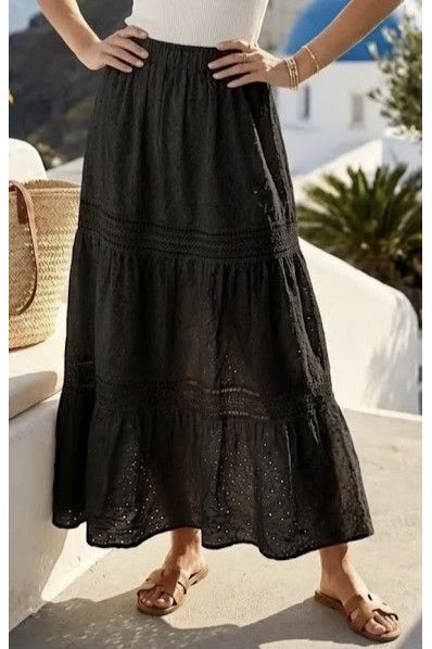 Rok in broderie anglaise zwart