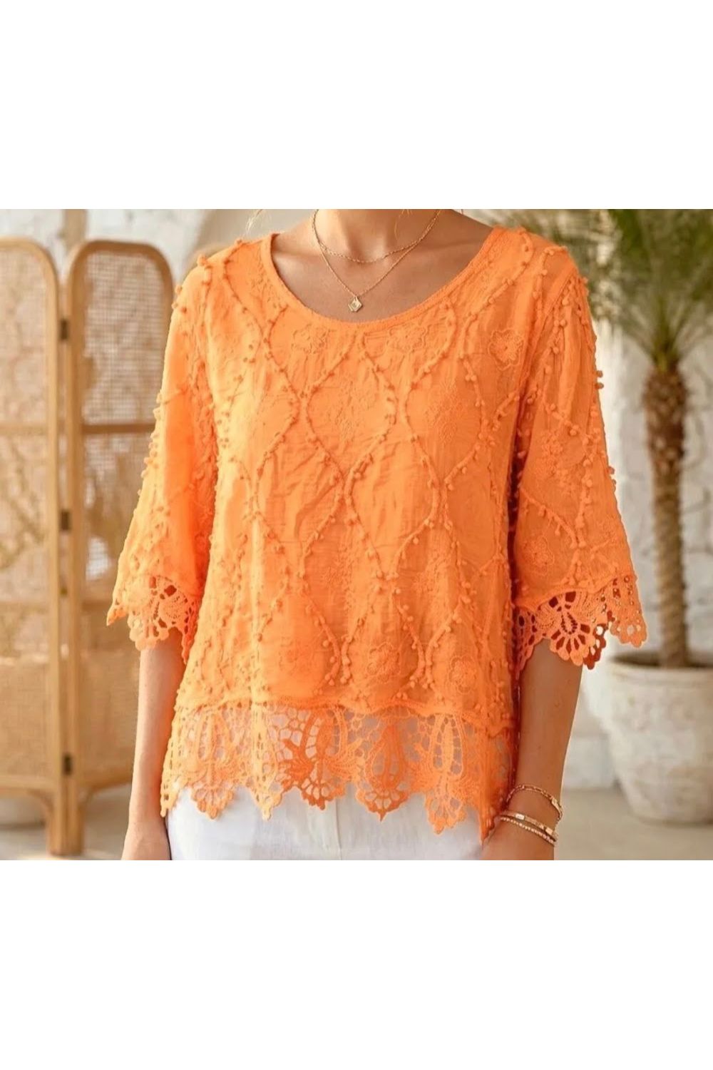 Zomerse kant top abricot
