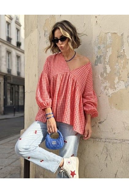 Candy Check Boho Blouse Roze