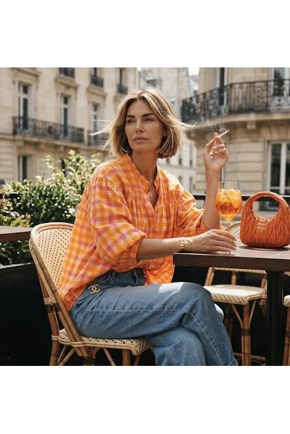 Sunset Check Blouse Orange