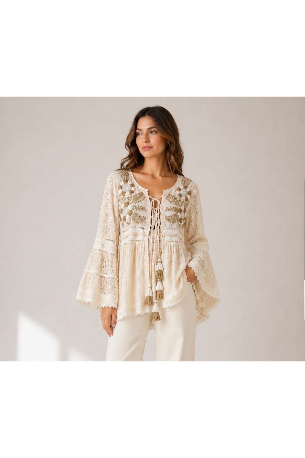 Boho Broderie Kimono Beige