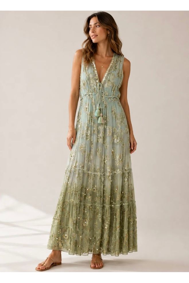 Lange Boho Jurk Aquagroen
