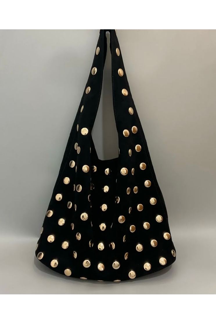 Suède Look Handtas met Studs Zwart