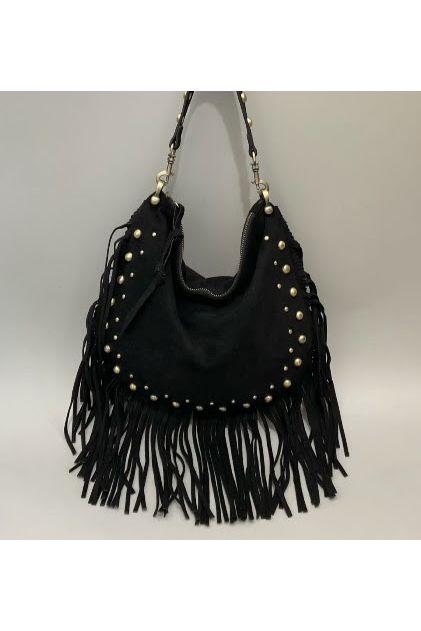 Boho Studs & Fringe Bag Zwart