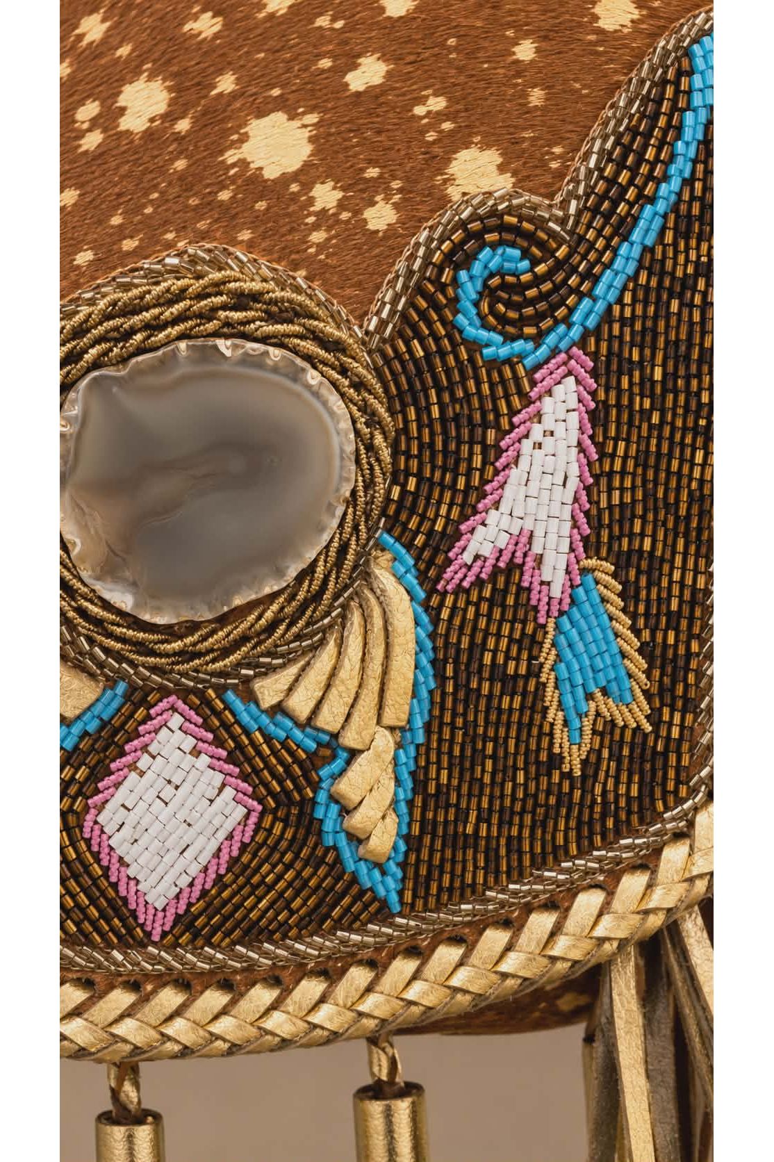 Leren schoudertas met agaatsteen & kralendetails