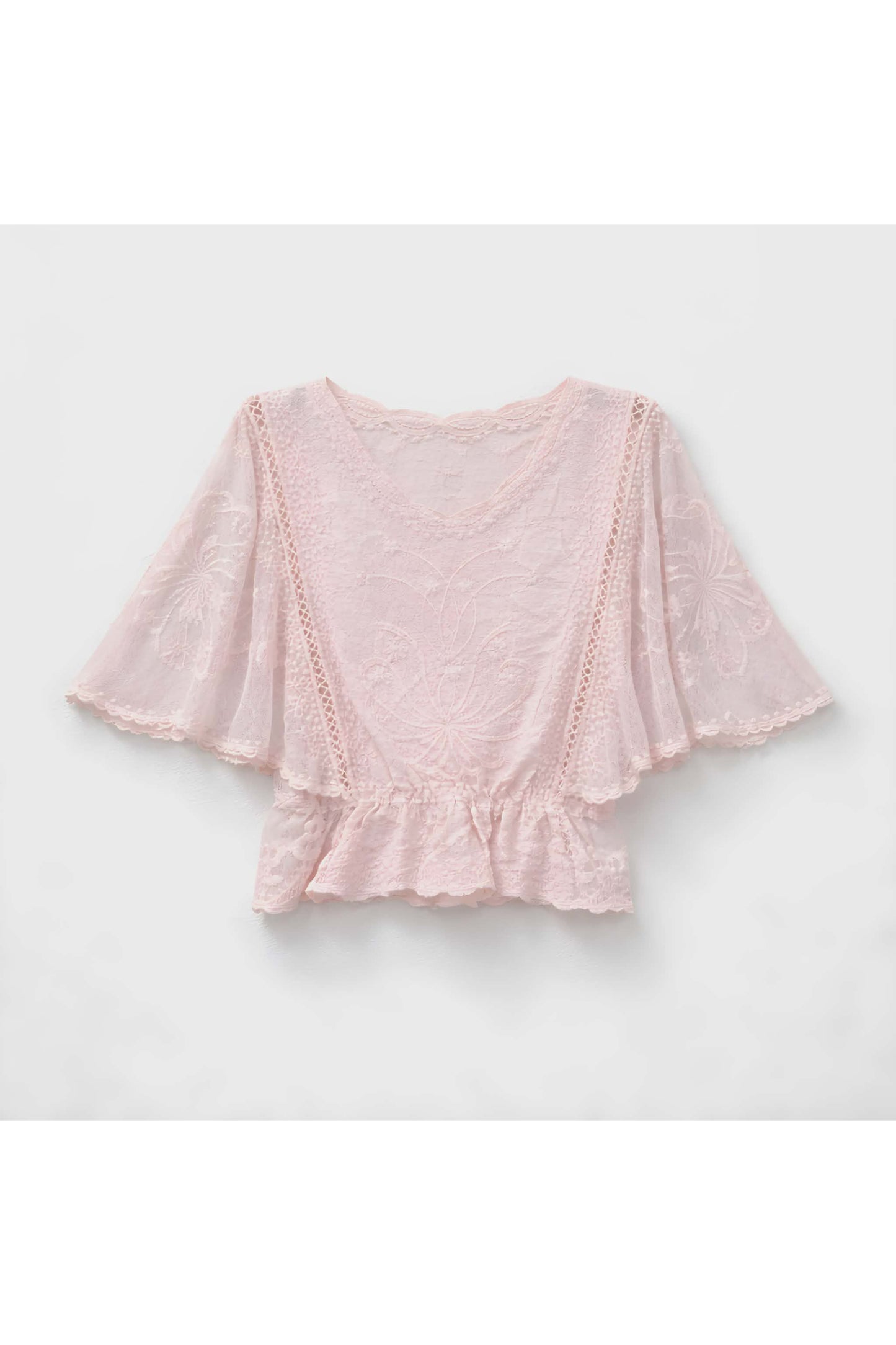 Kanten top met vlindermouwen roze