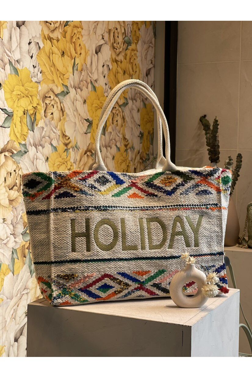 Holiday Draagtas Katoen – Ecru Multicolor