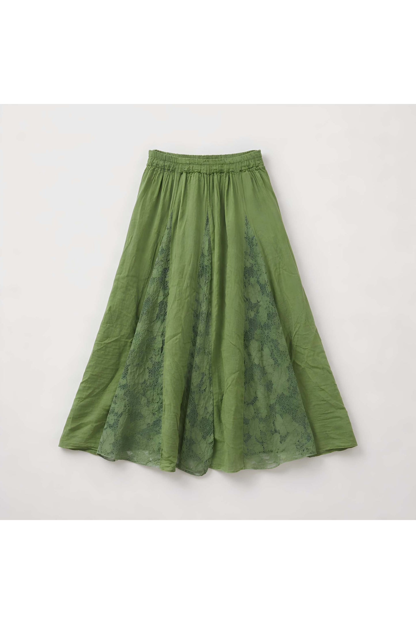Boheemse gevoerde maxi-rok met kanten inzetstukken groen