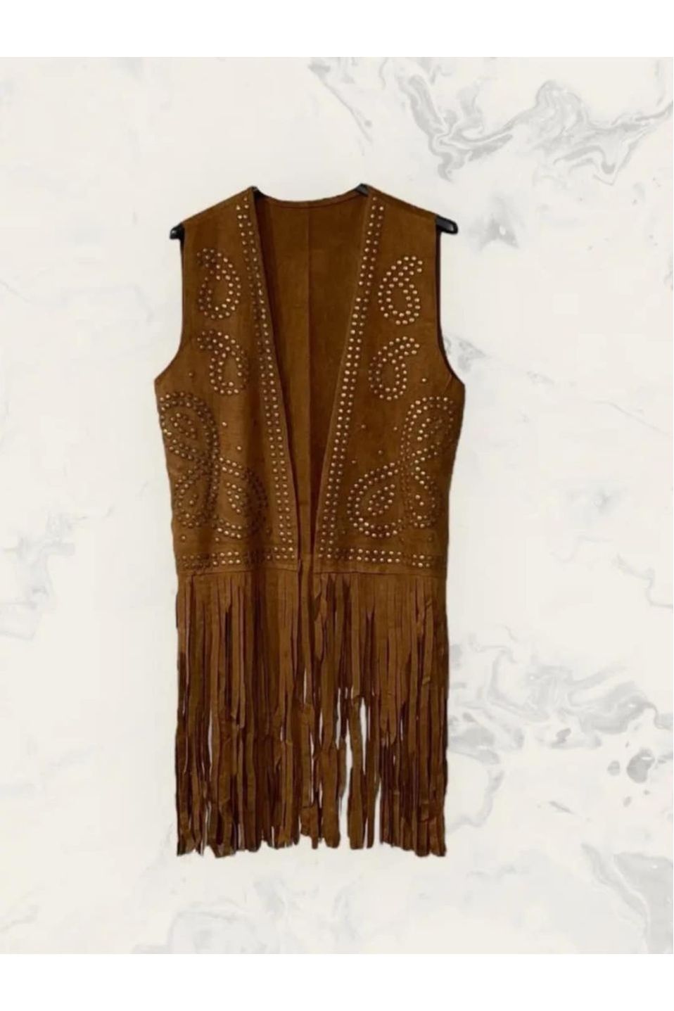 Gilet Boho Fringe Cognac
