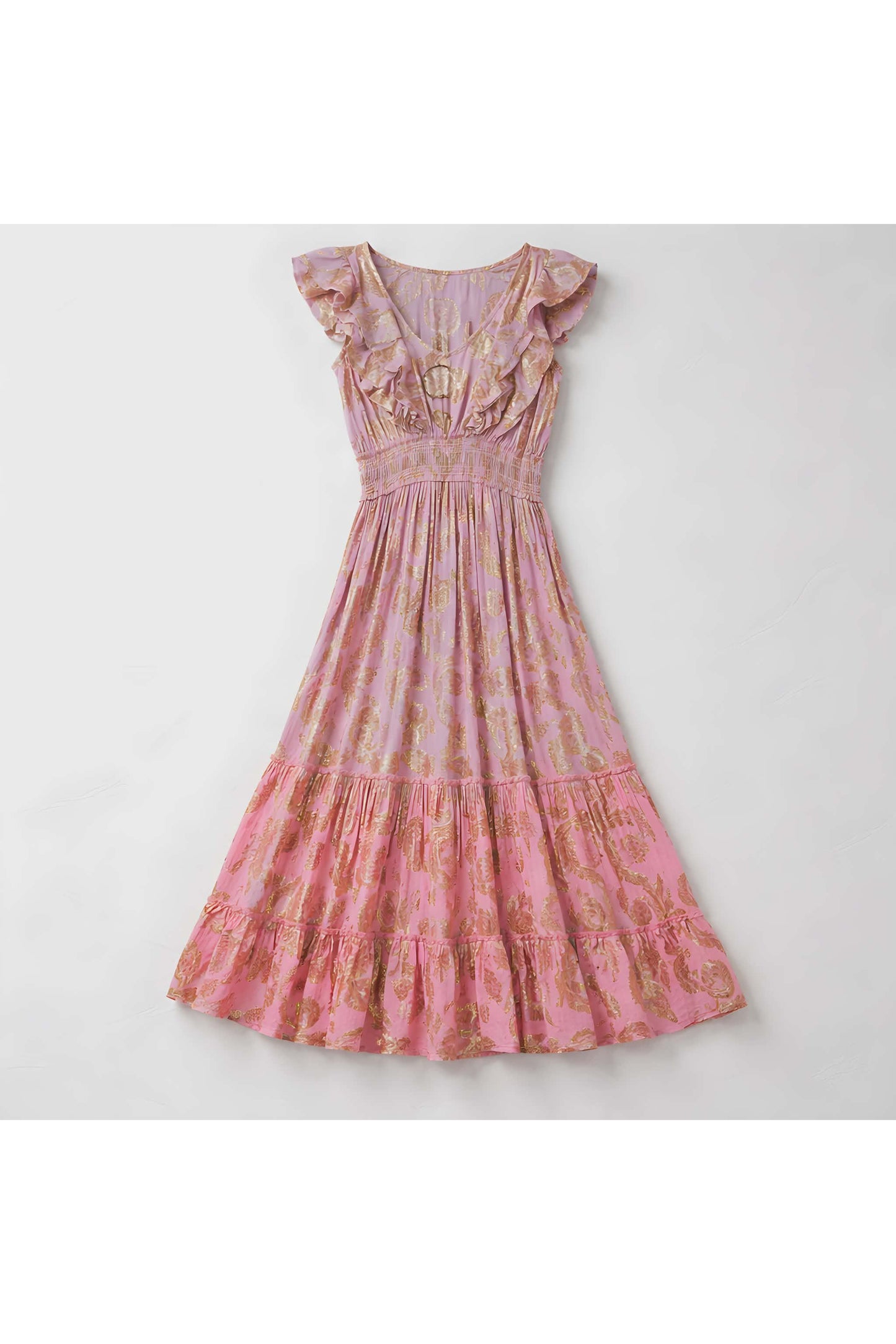 Lurex maxi jurk met smokwerk lila