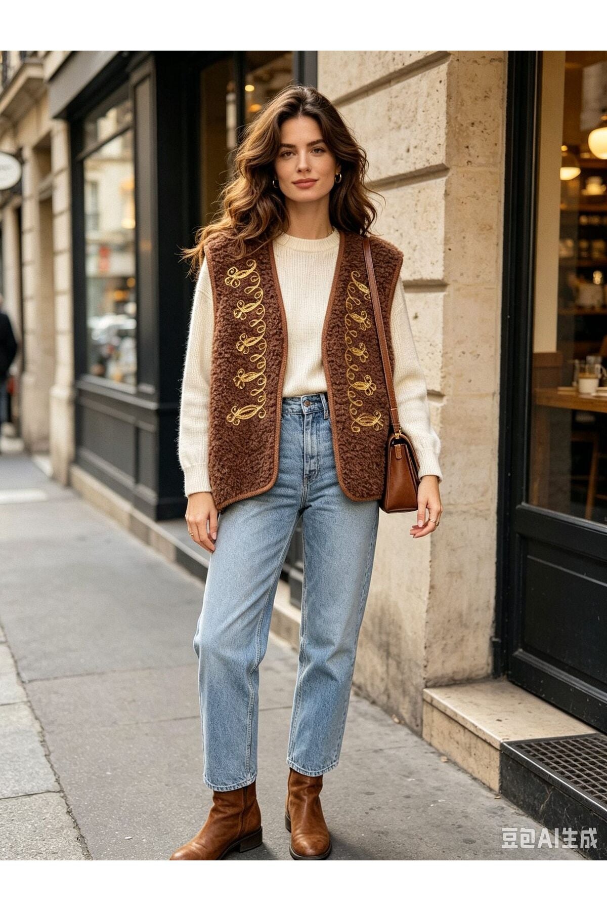 Embroidered Teddy Gilet Bruin
