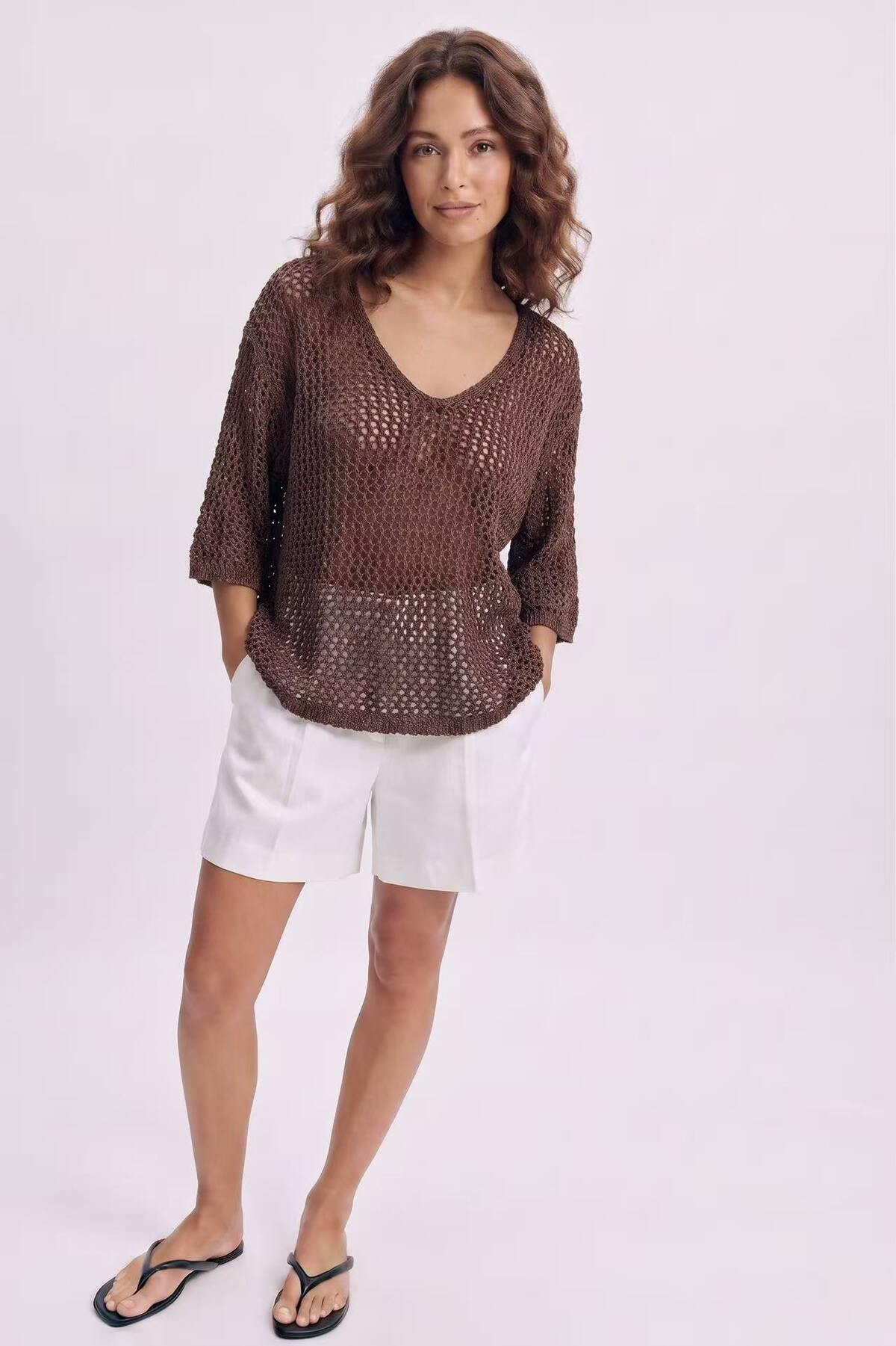 Lurex mesh top donkerbruin
