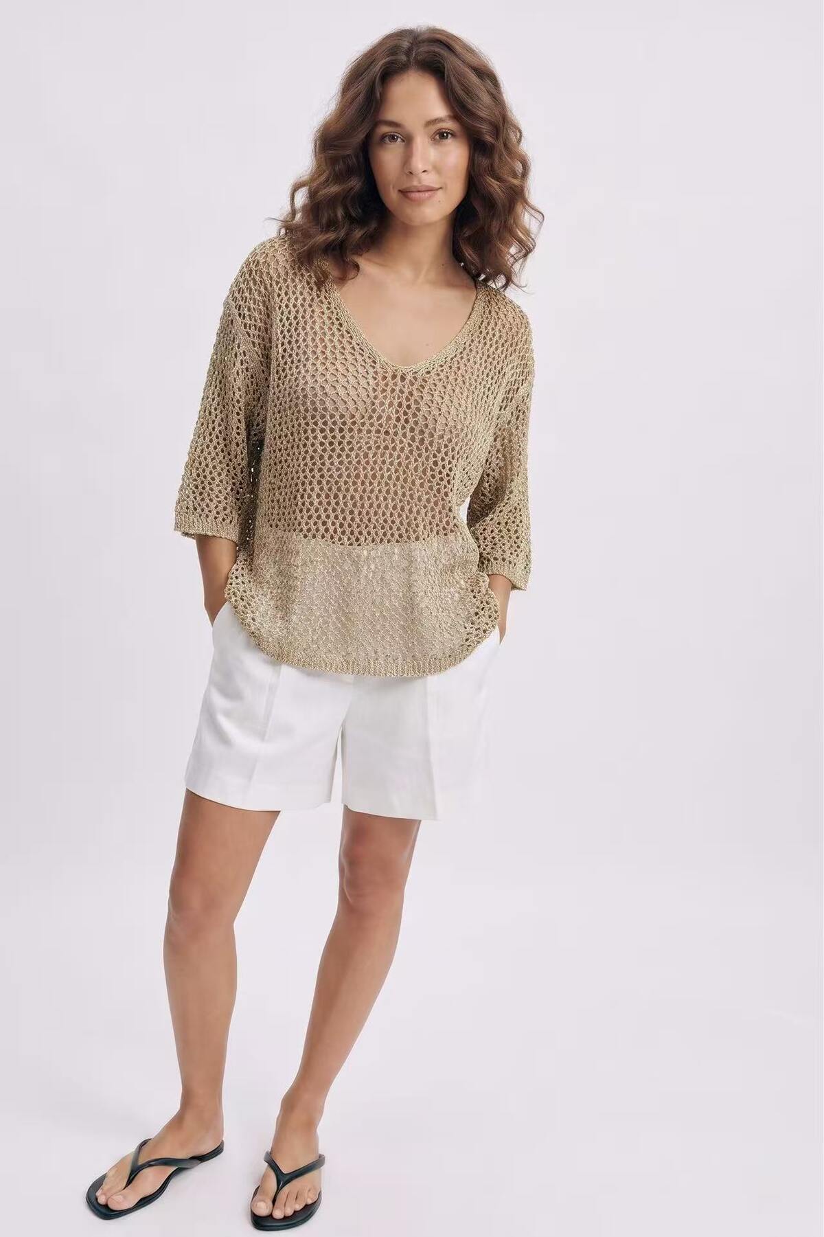 Lurex mesh top goud