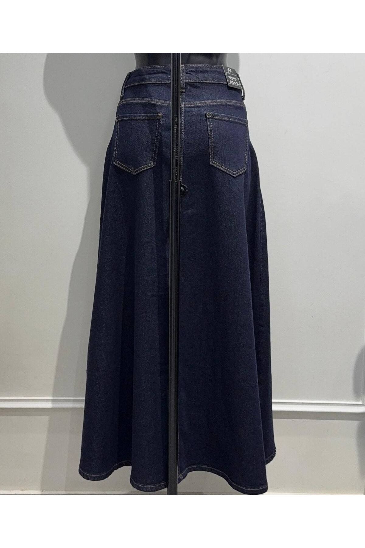 Wijde denim stretch rok met zakken