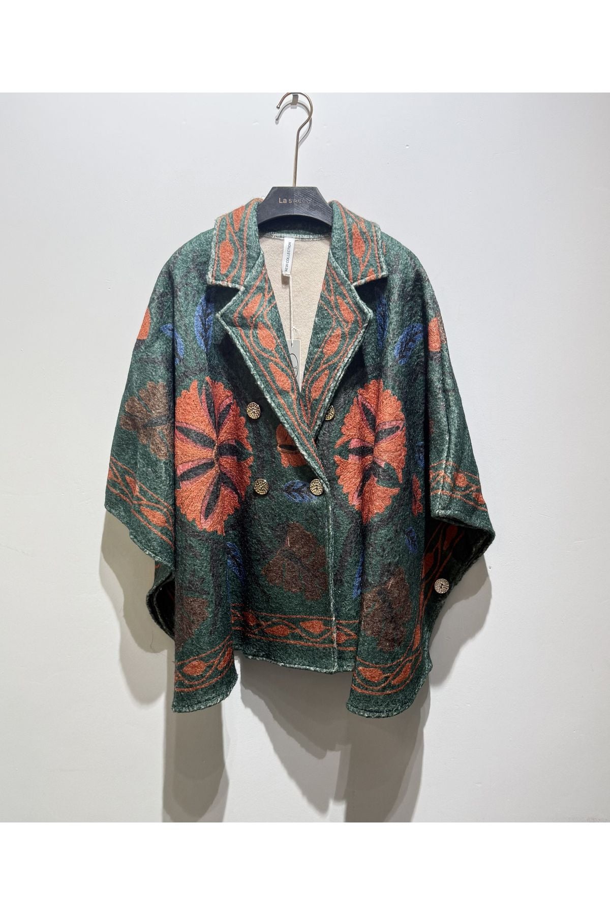 Boho Floral Poncho met Print Groen