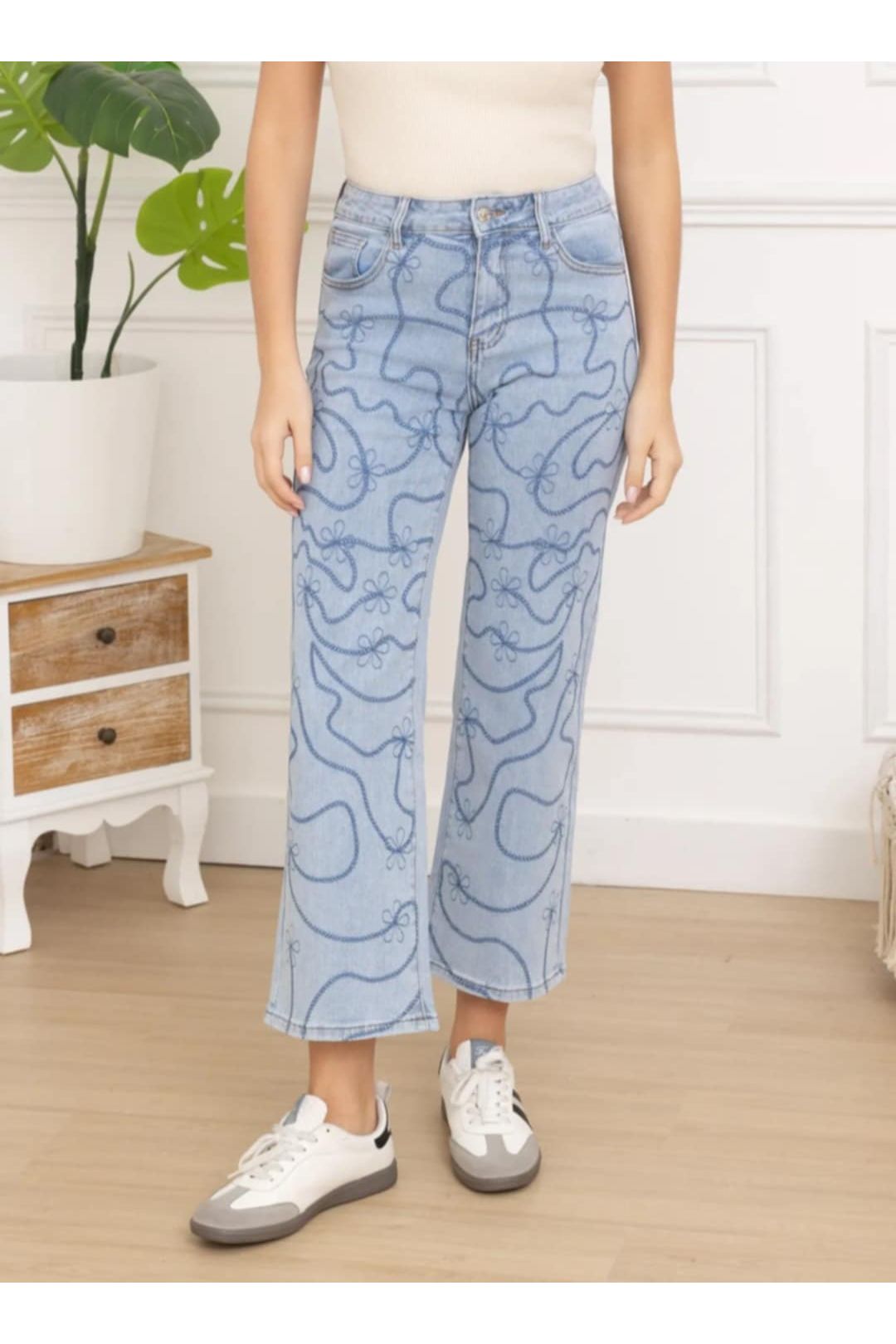 Licht Flared Jeans Met Borduursels