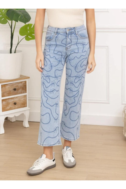 Licht Flared Jeans Met Borduursels