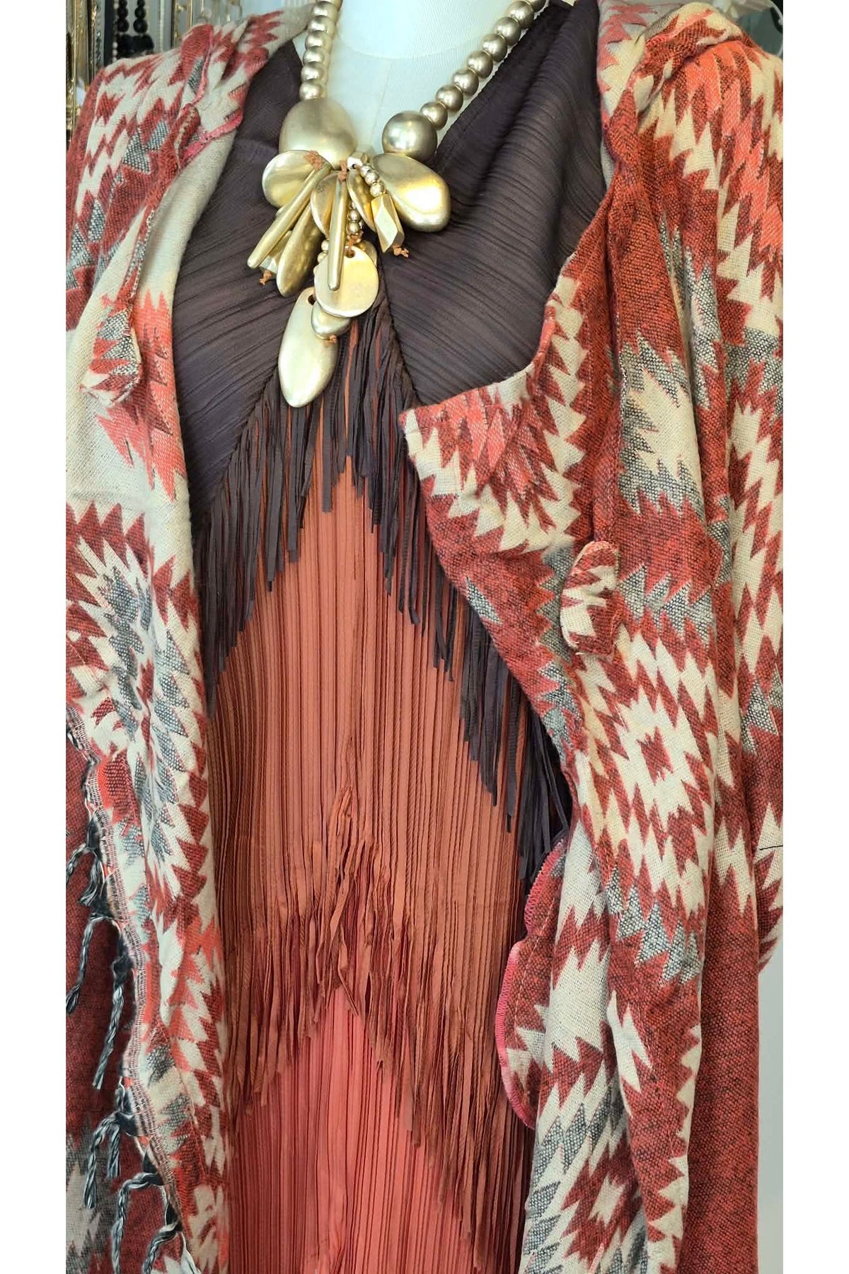 Fringe Statement Jurk Marron