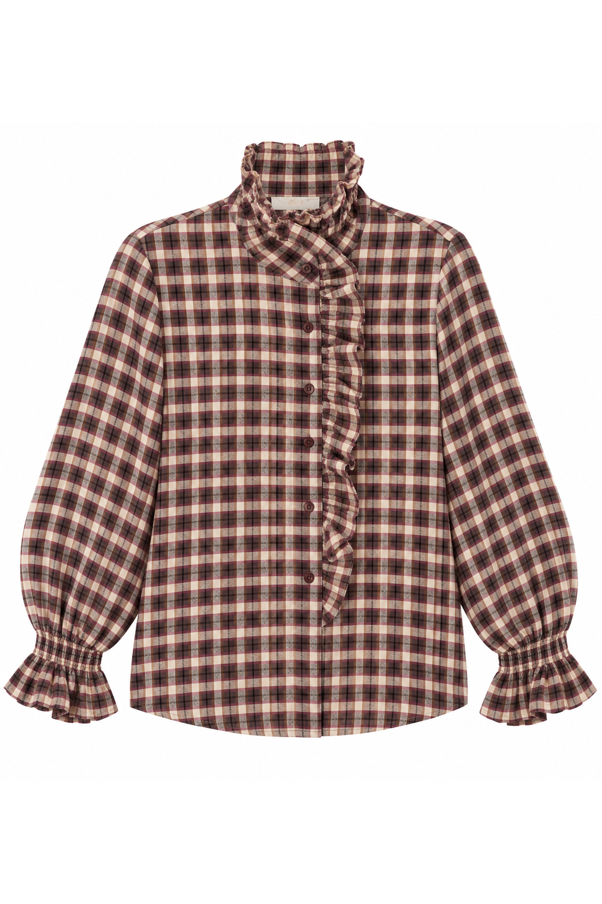 Geruite flanelbloes met ruches auberging