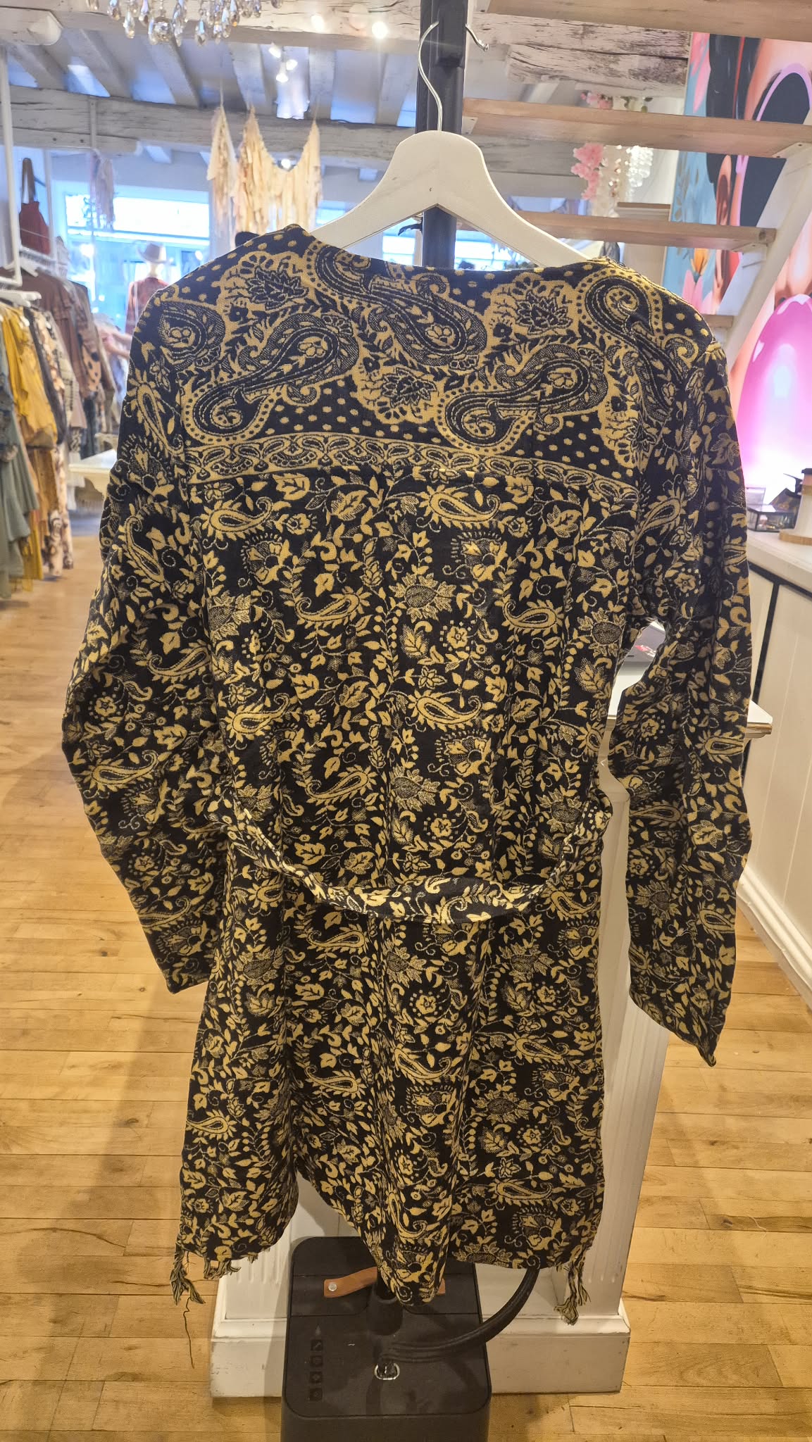 Jacquard Boho Gilet met Franjes Zwart