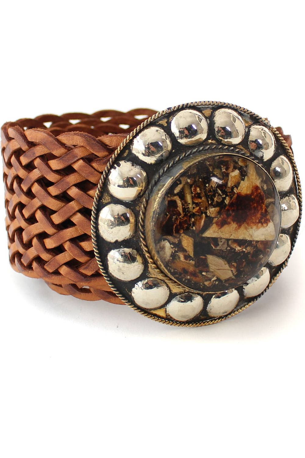 Leren Riem Ronde Gesp Camel