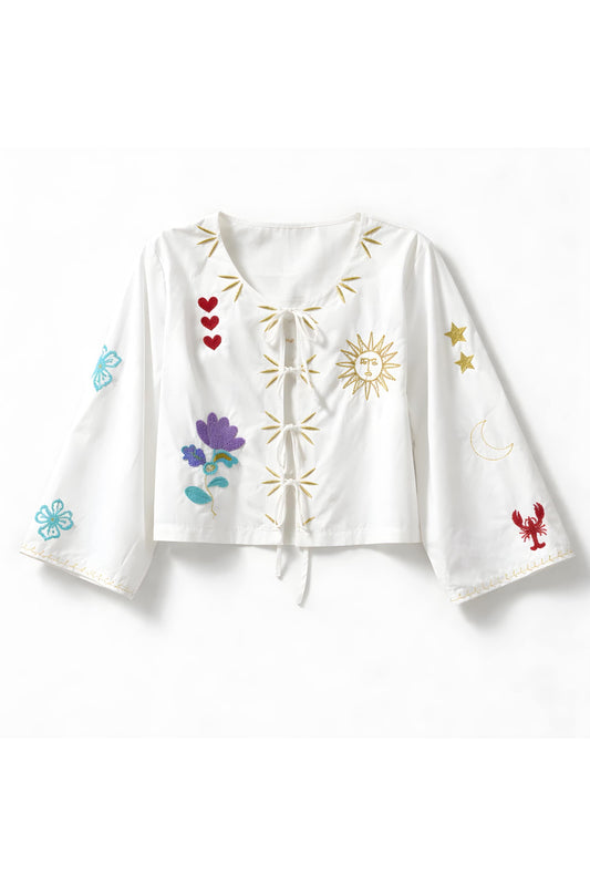 Bloes met striklint sluiting wit