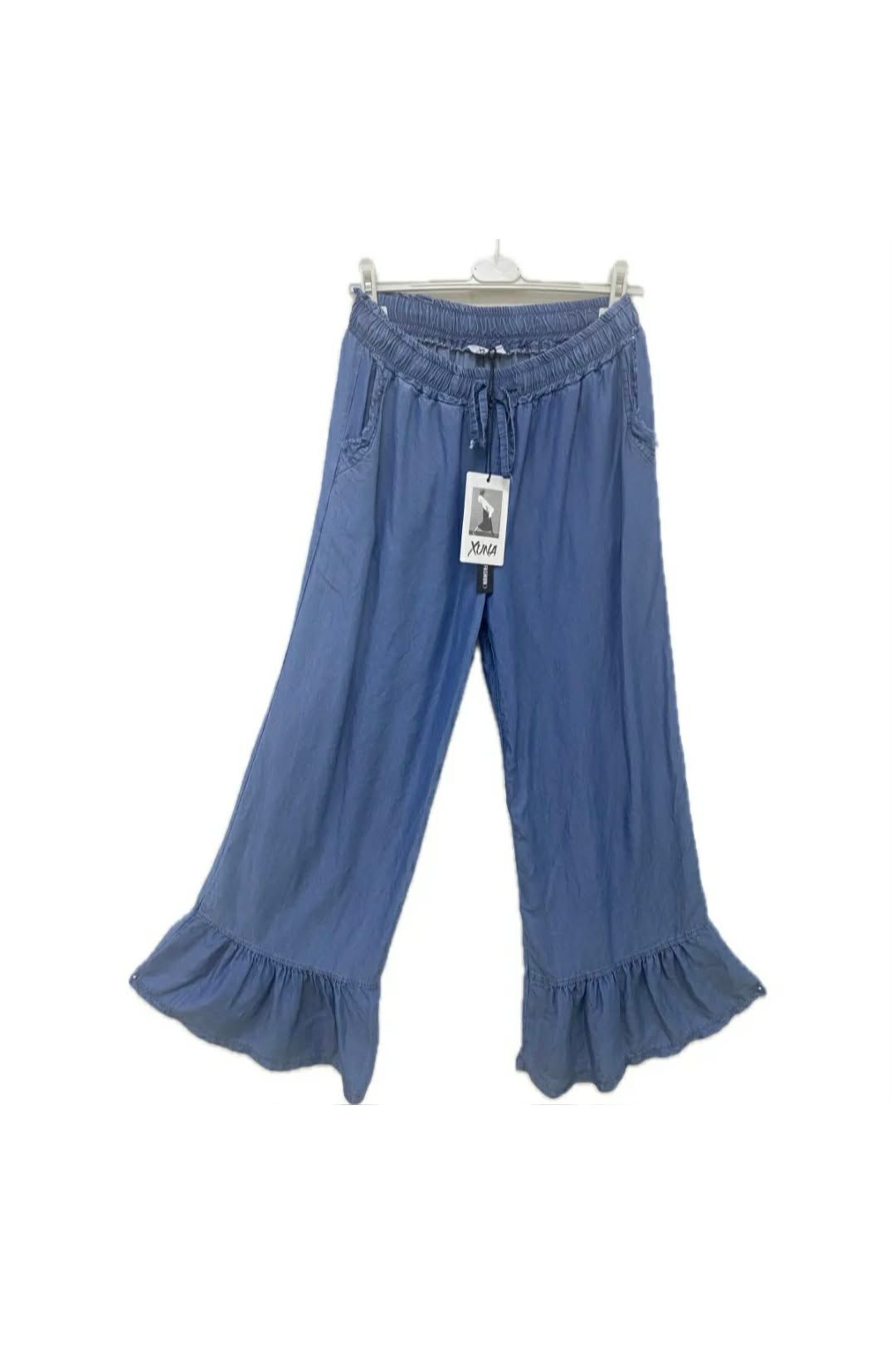 Boho Denim Ruffle Broek Donker