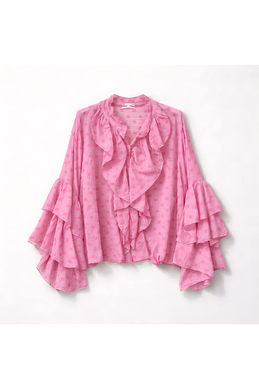 Polka dot jabot bloes fushia/roze