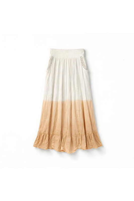 Embellished viscose skirt – off white / camel