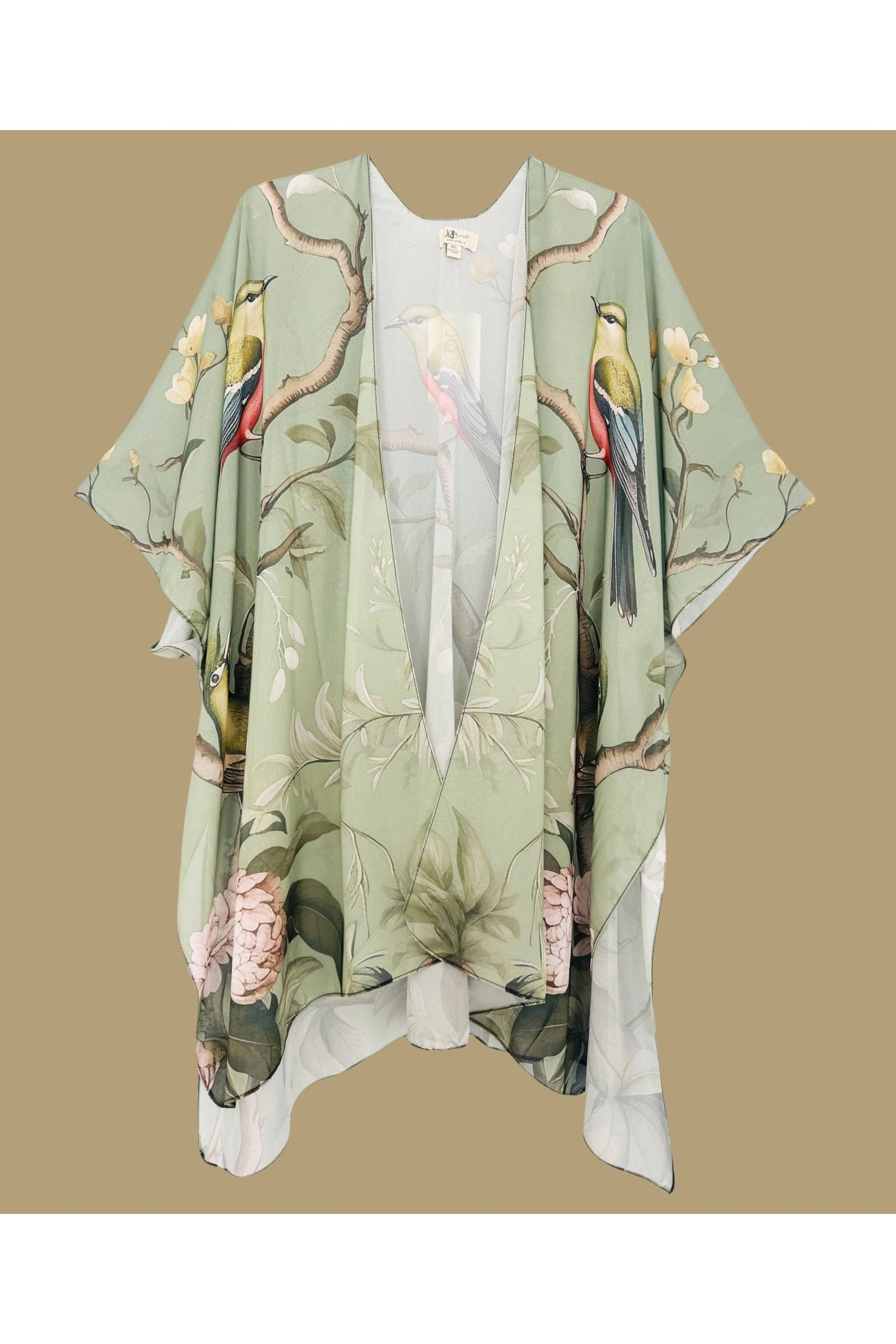 Groen-Multi Lente Tuin Bloemen & Vogels Kimono/Omslagdoek